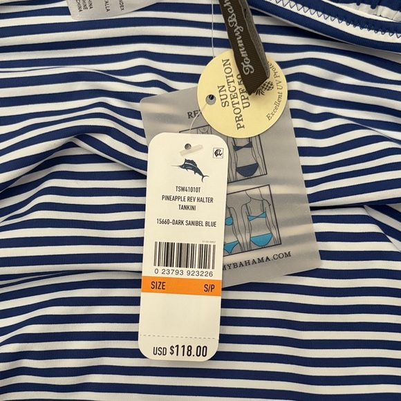 Tommy Bahama Blue and White Striped Halter Swim Top - Picture 4 of 5
